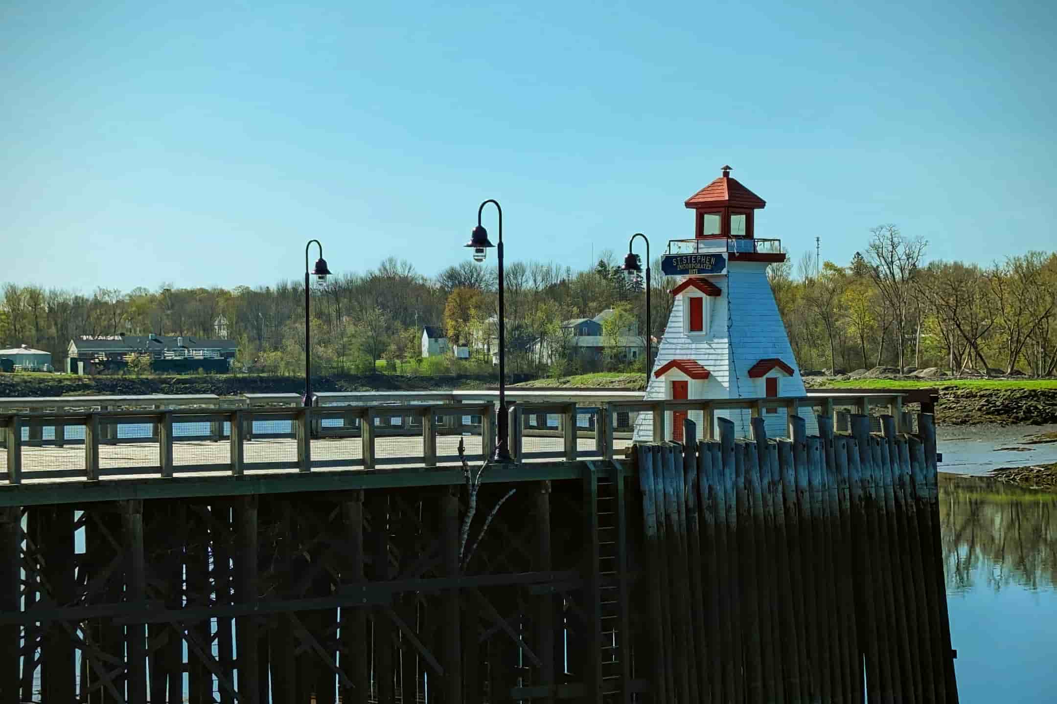 A lighthouse on a pier in Fredericton
